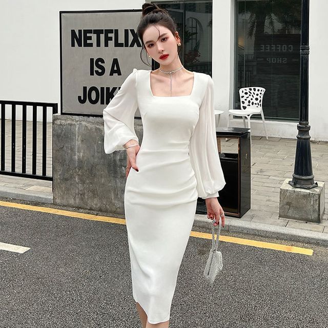 knee length dresses for ladies White Dolman Sheath Dress – New York & Company
