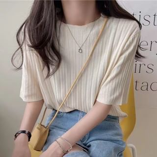 Sisyphi-Short-Sleeve Crewneck Plain Knit Top