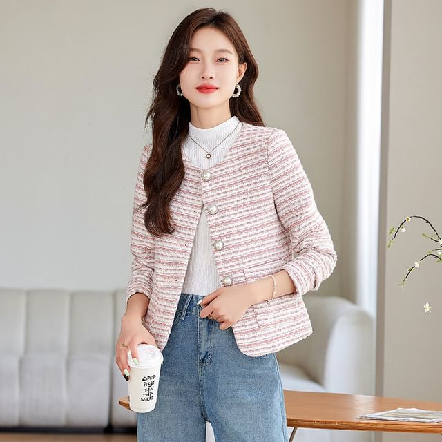 Skyheart-Striped Single-Breasted Jacket