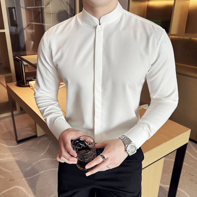 Blueforce-Long-Sleeve Plain Button-Up Shirt