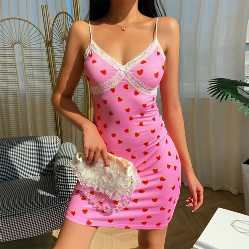 Puffie - Spaghetti Strap Strawberry Print Mini Dress | YesStyle Puffie - Spaghetti Strap Strawberry Print Mini Dress | YesStyle