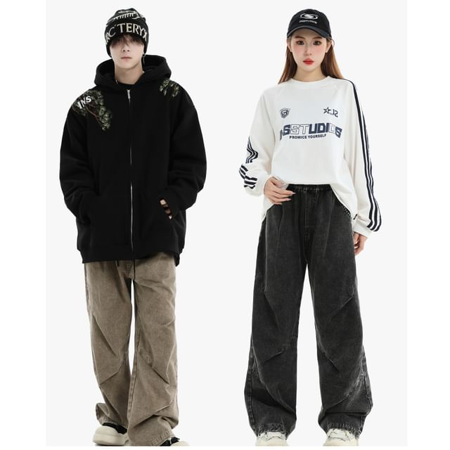 Banash-Mid Rise Washed Baggy Jeans