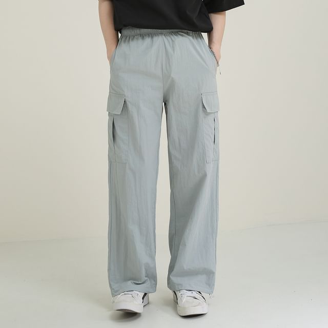 DAZO Studios-Elastic Waist Plain Loose Fit Cargo Pants