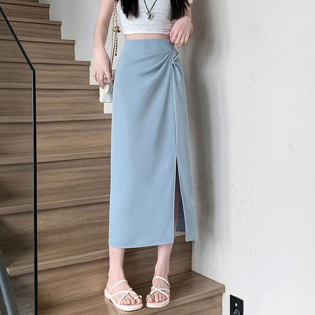 Jaqmine-High Rise Plain Maxi Skirt