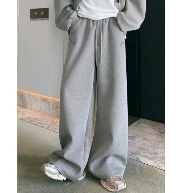 Nightbell-High Waist Plain Wide Leg Sweatpants