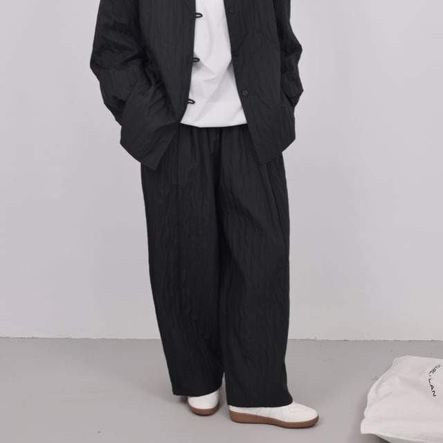 SIMPLE BLACK-Elastic Waist Plain Baggy Pants
