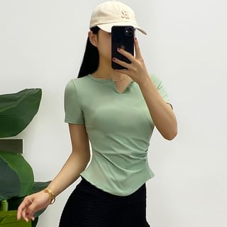 Engiko Short-Sleeve Notch Neck Plain Asymmetrical Sports T-Shirt Sale