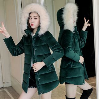 Aicing - Hooded Velvet Padded Coat | YesStyle