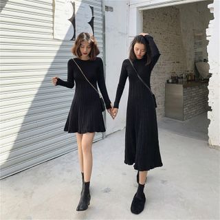 Luminato - Long-Sleeve Plain A-Line Knit Dress | YesStyle