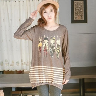 YoungBaby - Long-Sleeve Rabbit-Print Long Top | YesStyle