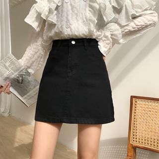 Sisyphi High Waist Denim A Line Mini Skirt