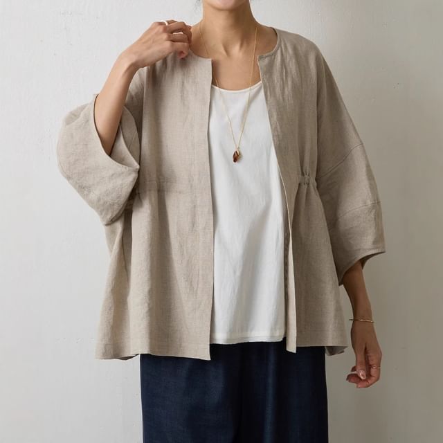 INEN-34 Sleeve Round Neck Plain Open Front Light Jacket