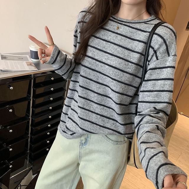 Beem-Long Sleeve Round Neck Striped Tee