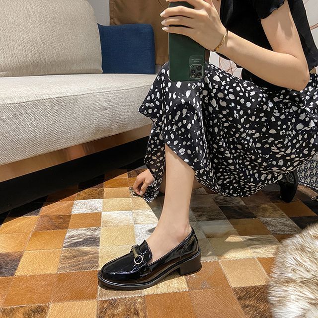 Anran-Genuine Leather Chunky Heel Chained Loafers