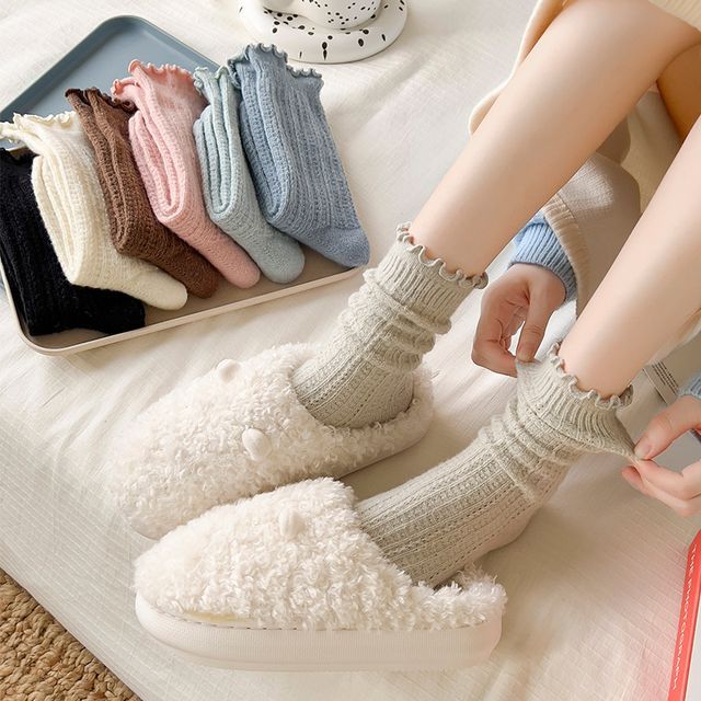 Mimiyu-Plain Lettuce Edge Short Socks Set