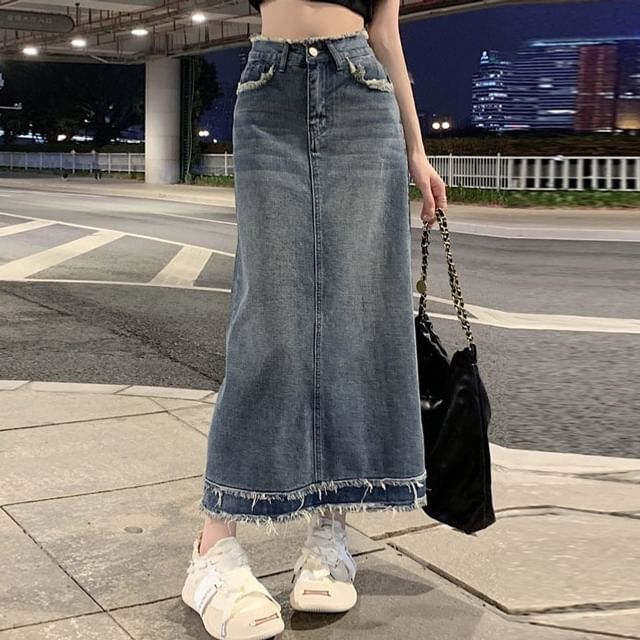 Coline-Denim Midirok met Hoge Taille