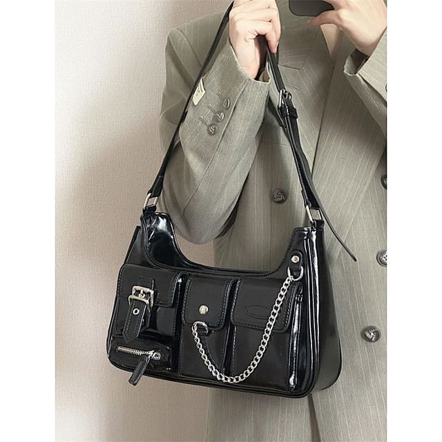 Hikuozy-Faux Fur Chained Shoulder Bag
