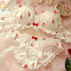 Prinsis - Set: Printed Ruffle Trim Bra + Panties Prinsis - Set: Printed Ruffle Trim Bra + Panties