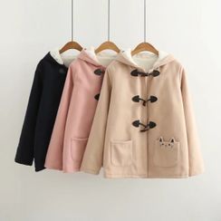 Mori Girls - Cat Embroidered Hooded Duffle Coat