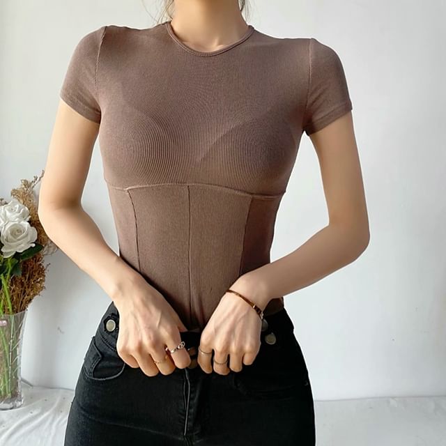 Ulark-Short Sleeve Crew Neck Plain Panel T-Shirt