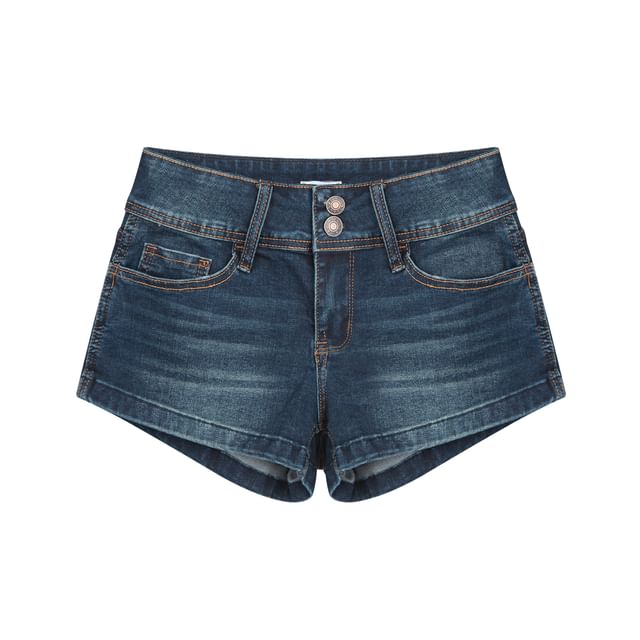 Colada-Low Rise Washed Denim Hot Pants