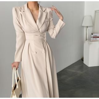 Pomona Long-Sleeve Double Breasted Plain Maxi Blazer Dress