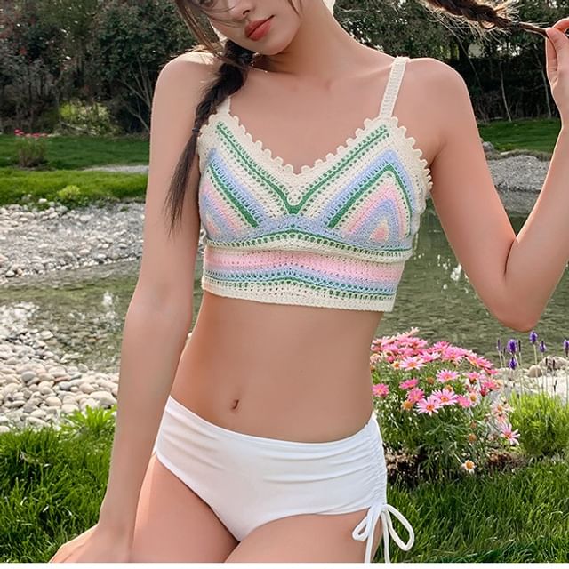 Komorkowe Color Block Crochet Knit Bikini Set YesStyle - Main Image