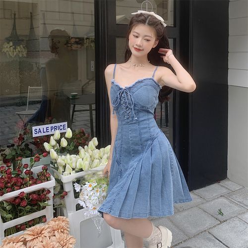 【新品】2WAY DENIM LIKE LACE DOCKING DRESS XL_p0180617883.jpg