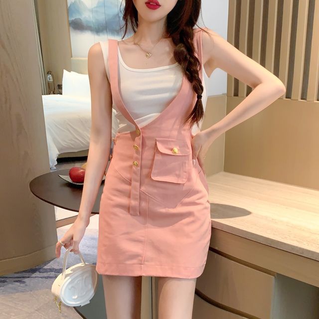 halter plain mini a line pinafore dress Solid & Striped The Annie Striped Halter Knit Mini Dress