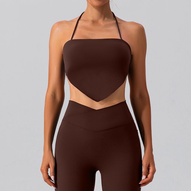 Shazzlock - Halter Neck Plain Asymmetrical Sports Bra Top