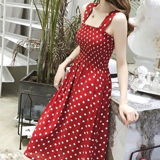 Bigfol-Polka Dot A-Line Midi Dress