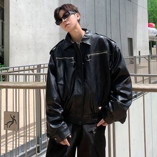 Zentrus - Long-Sleeve Faux Leather Jacket | YesStyle