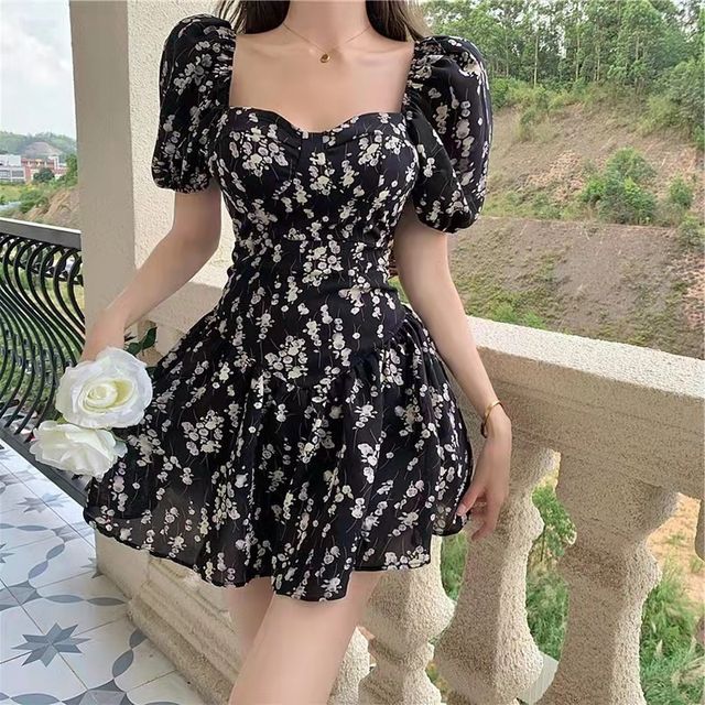 Parimoske - Short-Sleeve Sweetheart Neckline Floral Mini A-Line Dress | YesStyle Parimoske - Short-Sleeve Sweetheart Neckline Floral Mini A-Line Dress | YesStyle
