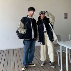 DuckleBeam - Couple Matching Lettering Baseball Jacket