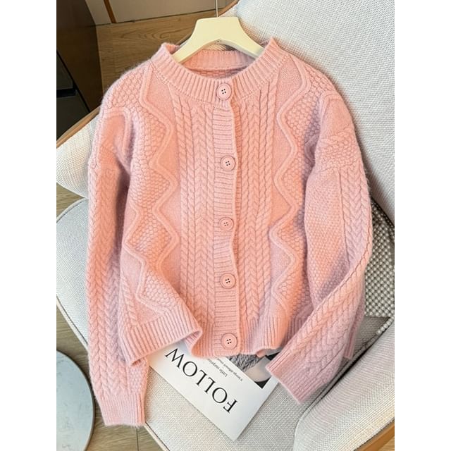 Lemongrass-Cable-Knit Crew-Neck Cardigan