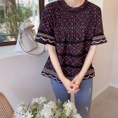 LEELIN - Lace-Trim Pattern Top LEELIN - Lace-Trim Pattern Top