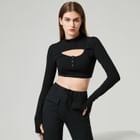 YS by YesStyle - Eco-Friendly Long-Sleeve Mock-Neck Cropped Top
