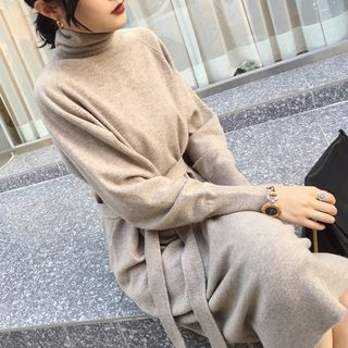 Turtleneck Midi Sweater Dress 