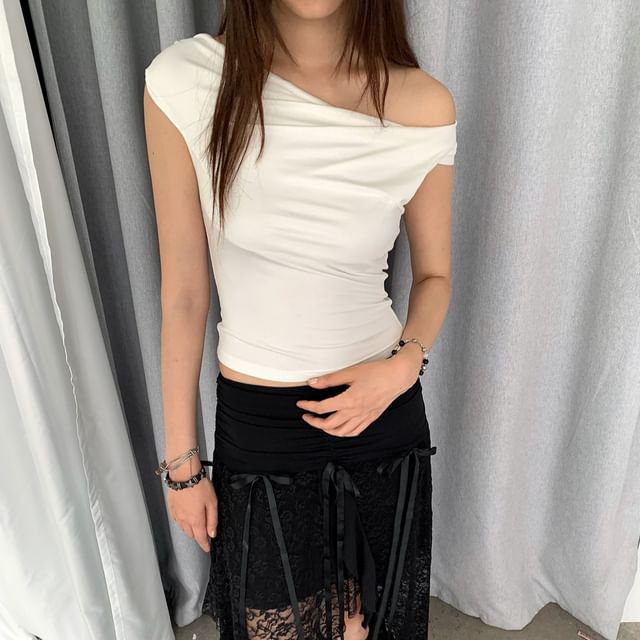 Striinkie-One-Shoulder Plain Crop Tank Top