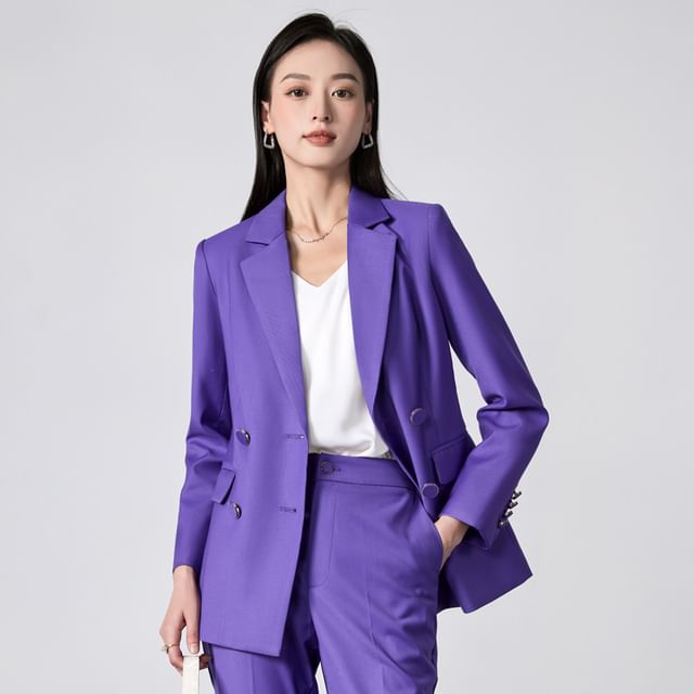 Princess Min-Plain Double-Button Blazer High Rise Straight Leg Slacks Set