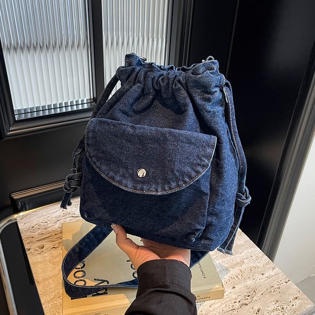 Skyglow-Drawstring Washed Denim Crossbody Bag