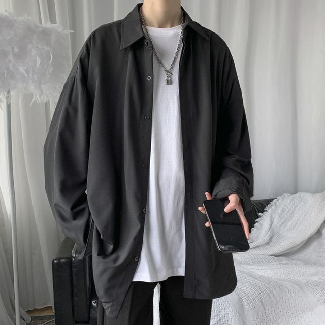 BEAUGALL-Long-Sleeve Plain Shirt