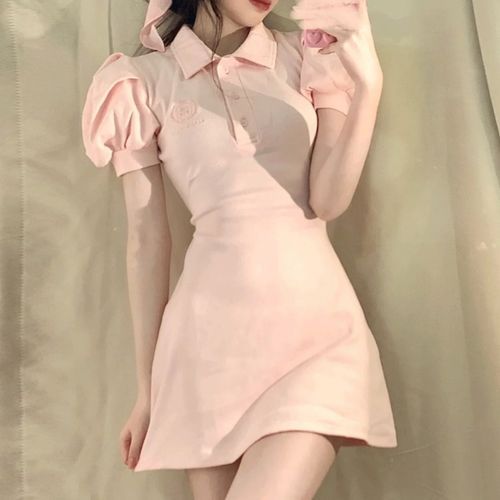 PokkaMoma - Puff-Sleeve Collar Mini A-Line Dress