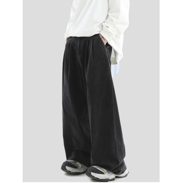 Banash-Mid Rise Plain Wide Leg Jeans
