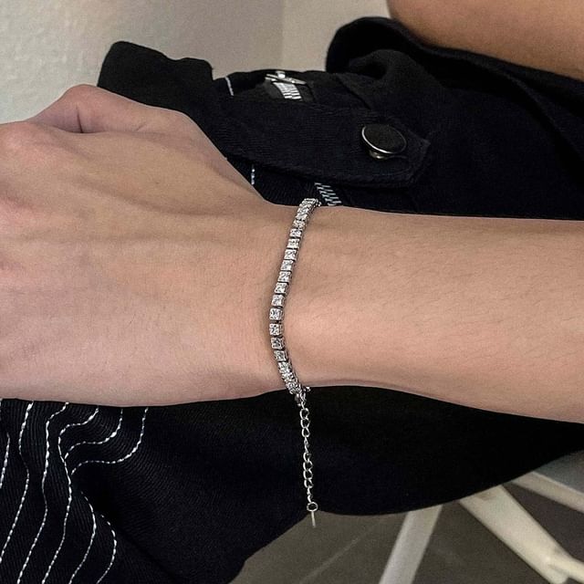 Black Degree-Rhinestone Stainless Steel Bracelet