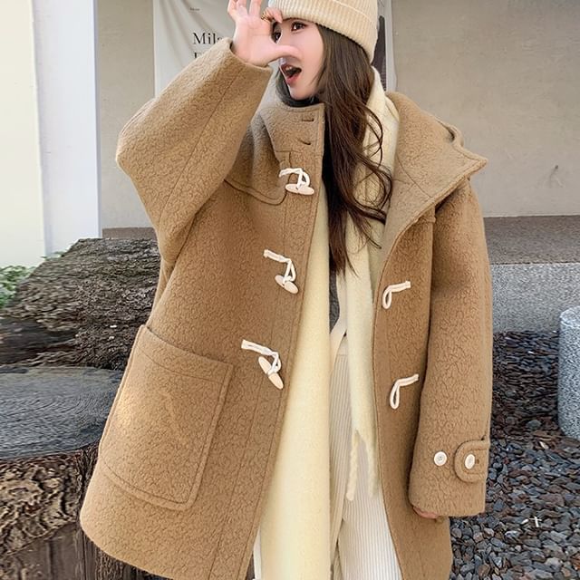 Tzarkozy-Hooded Toggle Plain Long Coat