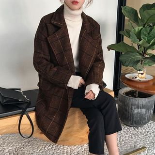 Moon City - Plaid Double-Breasted Coat | YesStyle