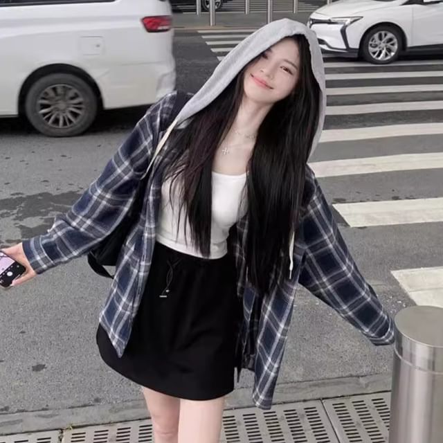 Trendycas-Plaid Panel Shirt