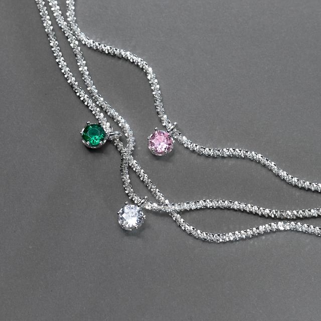 A-ROCH-925 Sterling Silver Rhinestone Pendant Necklace
