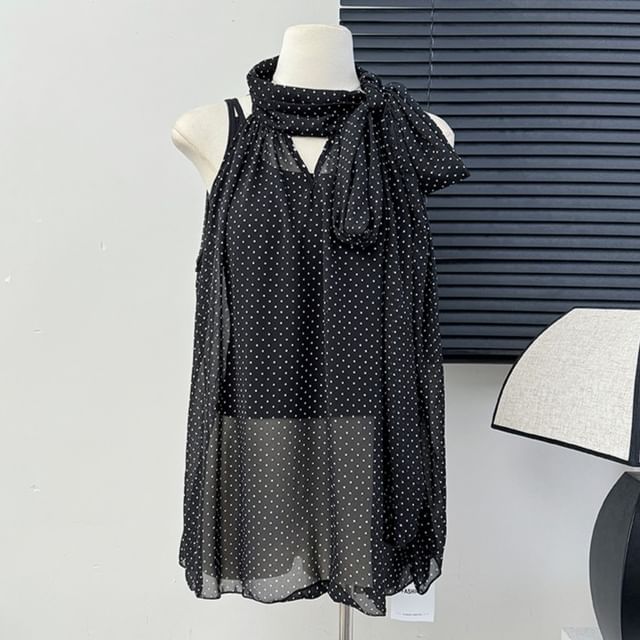 Lemongrass-Dotted Sheer Halter Top